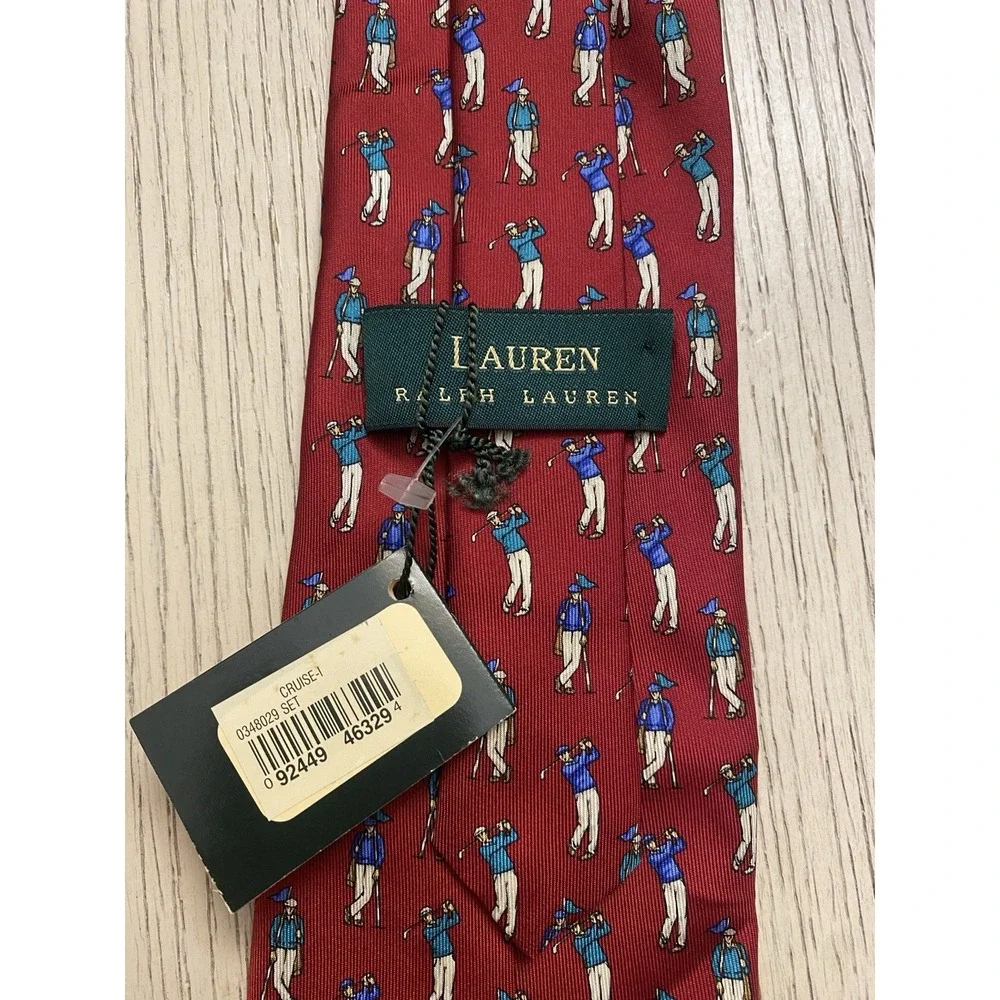 Polo Ralph Lauren Vintage Made In USA Silk Tie NWT Golfer Red